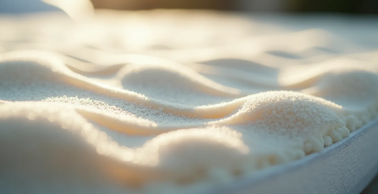 Vue macro de la texture d'un matelas montrant différentes densités de matériaux