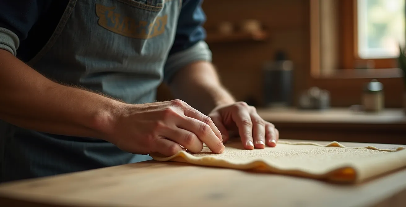 Mains d'artisan travaillant les matériaux naturels du matelas